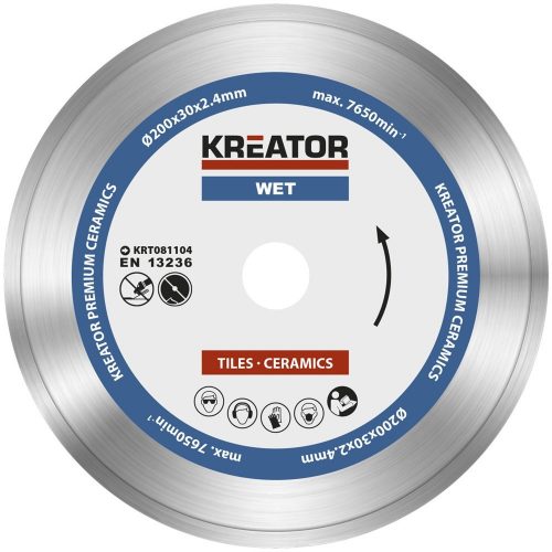 Kreator gyémánt vágótárcsa 200 mm Prémium Nedves KRT081104