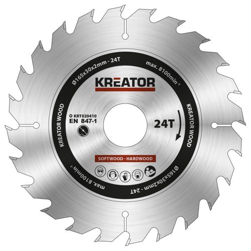 Kreator körfűrészlap 165 mm 24 fog fa  KRT020410