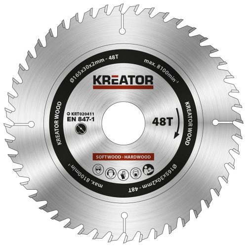 Kreator körfűrészlap 165 mm 48 fog fa  KRT020411