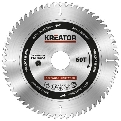 Kreator körfűrészlap 185 mm 60 fog fa  KRT020415