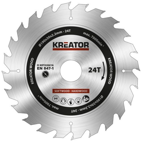 Kreator körfűrészlap 190 mm 24 fog fa  KRT020416