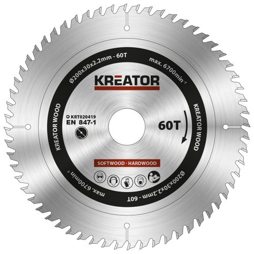 Kreator körfűrészlap 200 mm 60 fog fa  KRT020419