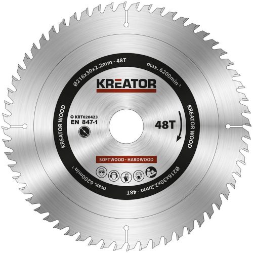 Kreator körfűrészlap 216 mm 48 fog fa  KRT020423