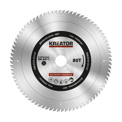 Kreator körfűrészlap 250 mm 80 fog fa  KRT020426